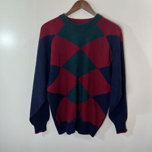 Bullock & Jones Mens Geelong Lamb Wool Sweater Size M Argyle Multicolor Scottish